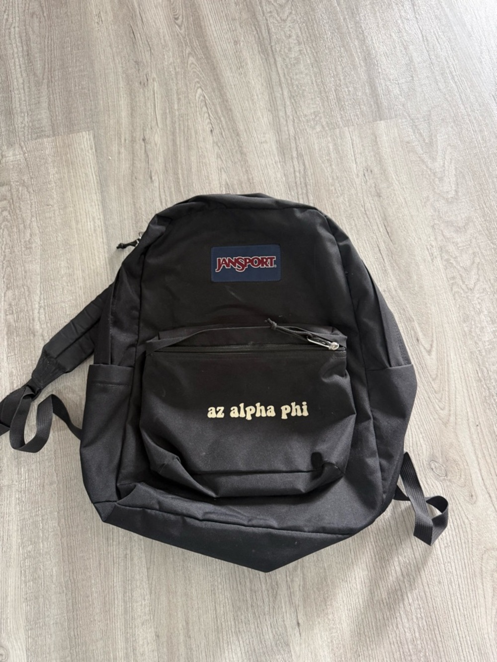 Alpha Phi Jansport Black Backpack with Gold Lettering